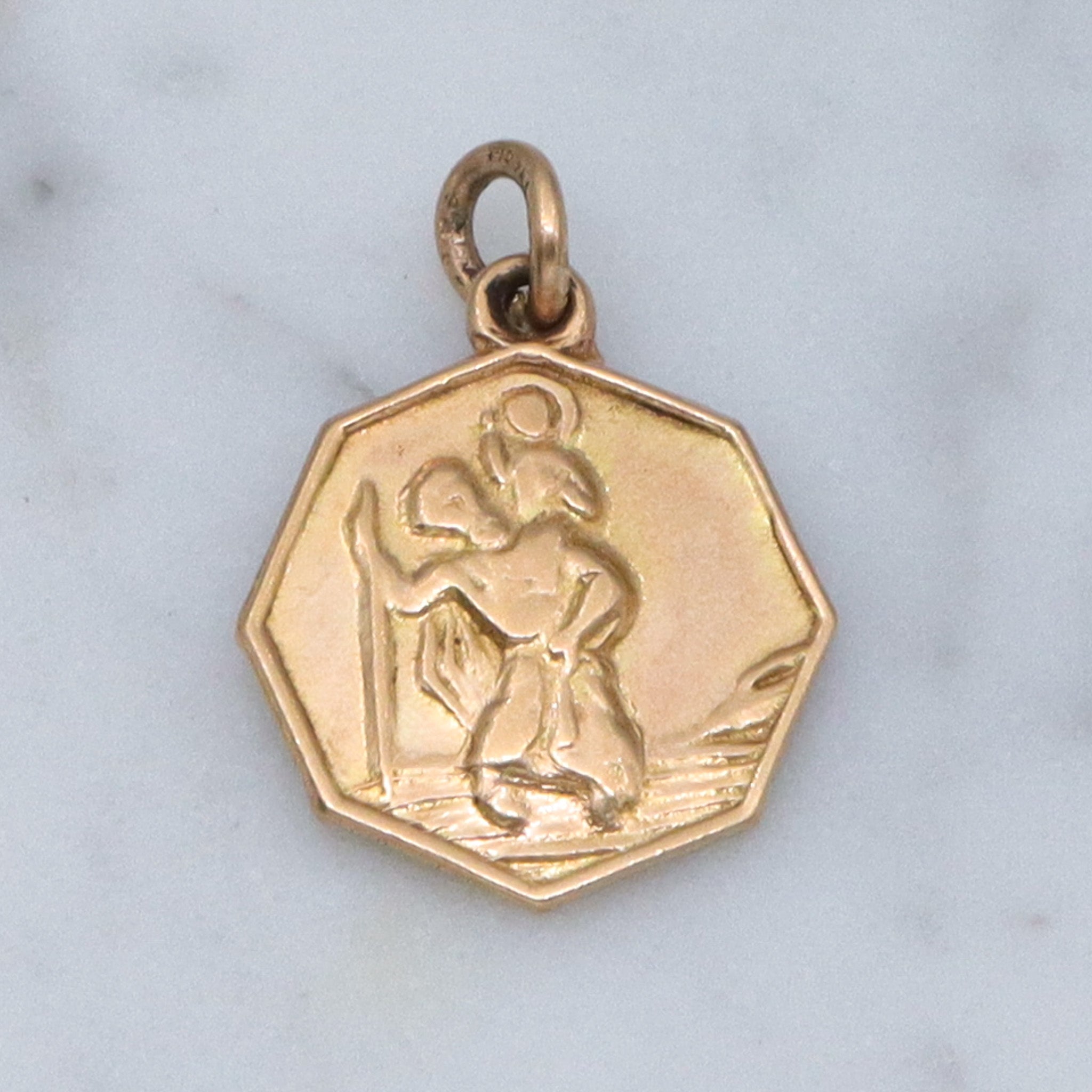 Vintage English 9k Saint Christopher medallion charm pendant